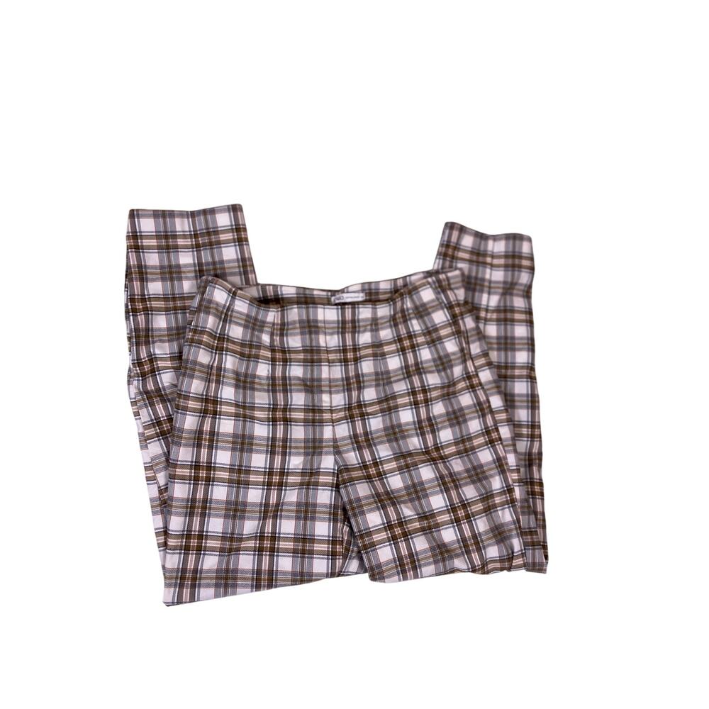 Vintage Plaid Rayon High-Waist Pants | Brown Cream Grey Trousers |‎ Women’s 14